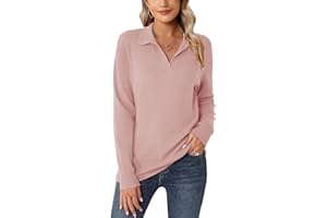 Romanstii Women's Knitted Collared Sweaters Long Sleeve V-Neck Polo Shirts Winter Pullover Tops