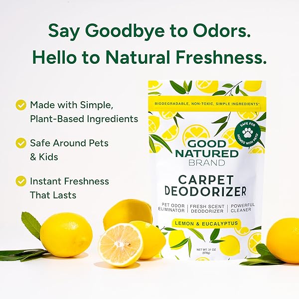 GOOD NATURED BRAND | CARPET DEODORIZER & FRESHENER POWDER | 31 OZ PET ODOR ELIMINATOR FOR STRONG ODOR & PET URINE | FRESH NATURAL LEMON SCENT | SAFE FOR HOMES WITH PETS