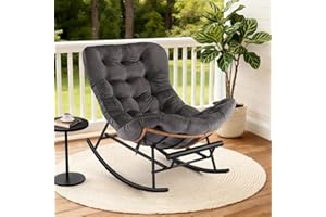 Rocking Chair with Foot Rest & Thick Cushion, Oversized Papasan Chair with Metal Frame, Reading Lounge Chairs and PE Rattan R