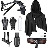 Medieval Knight Leather Belt Shawl Men Renaissance Half Shoulder Cape Scarf Buckle Bracers Retro Magic Cork Potion Bottle Sword Frog Accessories(Type1)