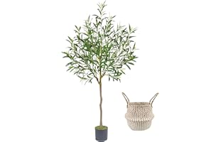 Warmplants Artificial Olive Tree, 5ft Tall Fake Olive Leaves Plant with Basket, Indoor Outdoor Faux Olive Topiary Silk Tree for Home Livingroom Office Décor
