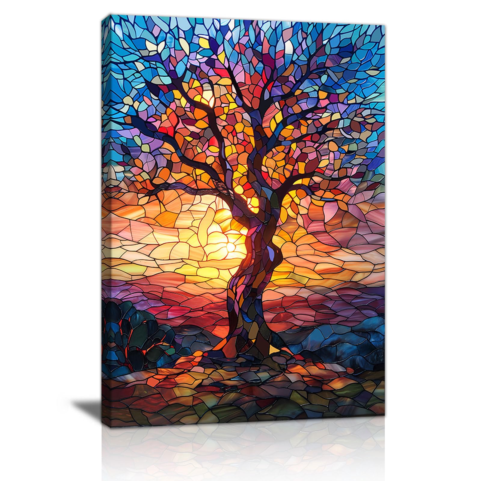 FajerminArt Framed Colorful Tree of Life Canvas Wall Art Abstract Blue Orange Trees Canvas Prints Painting Wall Artwork Pictures for Living Room Bedroom Home Decorations Ready To Hang 40cmx60cm
