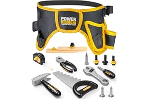 Geyiie Kids Tool Set with Adjustable Tool Belt, Toddler Tool Set for Kids, Pretend Play Construction Toy with Tools, Tool Kit as Easter Gifts for Kids Ages 3-8