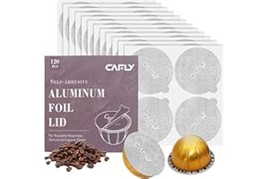 CAFLY Aluminum Foils Lids Seals-Reuse Capsules Coffee Pods 120Pcs 62mm, Compatible with Nespresso Vertuoline Vertuo, Reuse Coffee Refillable Pods Cover Seals
