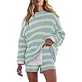 LAMISSCHE Womens Oversized Lounge Sets 2 Piece Outfits Striped Matching Pajama Set Long Sleeve Sweater Set