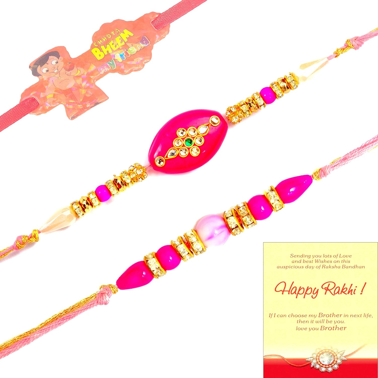 rv multi colour set of family rakhi along with roli, tilak and chawal