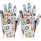 FINGER TEN Stylish Kids Golf Gloves 2 Pack for Left or Right Hand, All Weather Grip & Breathable Durable & Funny Design for Boys Girls Junior Youth Toddler