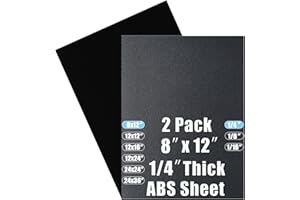 PINZIREN ABS Plastic Sheet 1/4 Inch Thick 8" x 12" (2-Pack),Two-Sided Heat Moldable Panel (Thermoplastic Textured Front & Smooth Back), Black Thermoform Board Great for DIY Projects, Decor, Handcrafts
