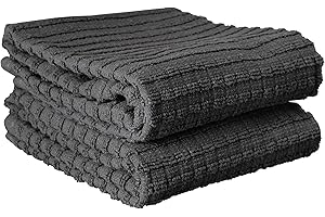 Ritz Royale Collection 100% Combed Terry Cotton, Highly Absorbent, Oversized, Kitchen Towel Set, 28" x 18", 2-Pack, Solid Gra