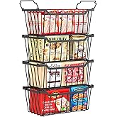 SUNALLY Freezer Organizer Bins, 4 Pack Stackable Chest Freezer Organizer for 5-7 Cu.FT Deep Freezer Sort Frozen Meats and Food, Freezer Storage Baskets with Handles Easy Reach from Bottom, Black