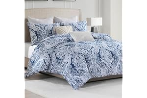 Bedduvit Floral Duvet Cover King - Blue Damask Patterned Duvet Cover King 100% Cotton with Zipper Closure & 8 Corner Ties,3 PCS Summer King Duvet Cover Cotton for All Season