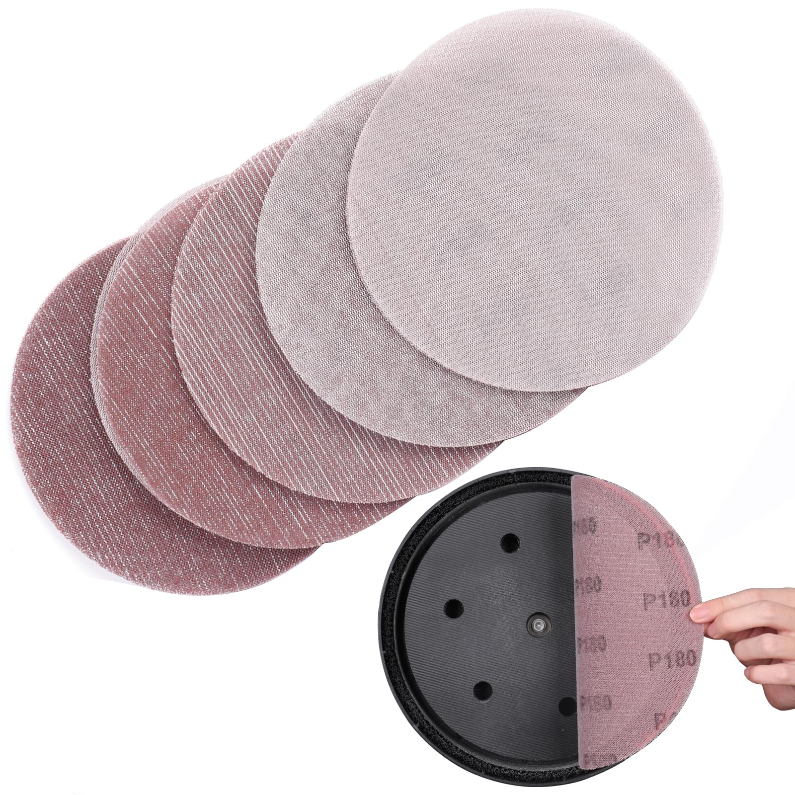 Sruhrak 225mm Net Sandpaper, 25 PCS Mesh Sanding Discs 80/120/180/240/400 Grits Hook and Loop Sanding Pads for Drywall Sander Efficient Dust Removal Random Orbital Sander Polishing