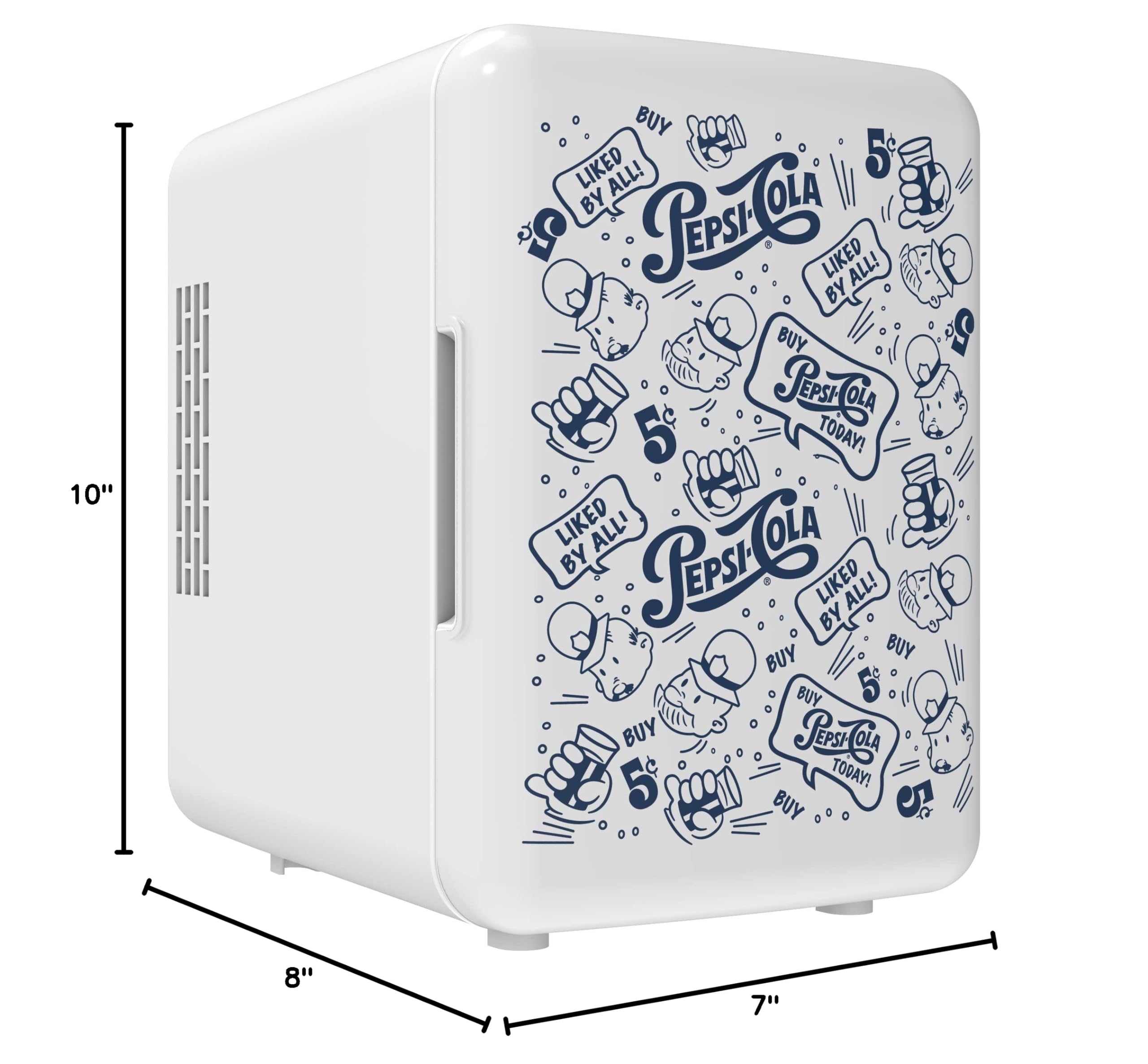 CURTIS MIS150PEP Pepsi Cola Retro, Mini Portable Compact Personal Fridge Cooler, 4 Liter Capacity Chills Six 12 oz Cans, 100% Freon-Free & Eco Friendly, 6, Blue/White