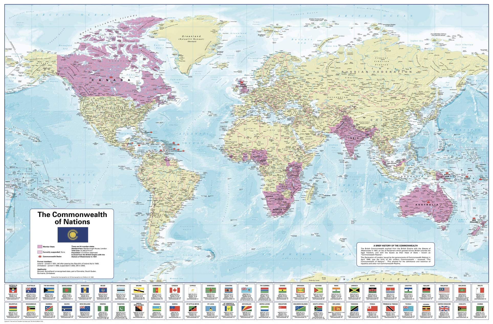 The Commonwealth of Nations - 40.25" x 26.5" Laminated Wall Map