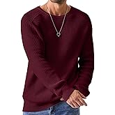 JMIERR Men's Crewneck Pullover Sweater Waffle Textured Knitted Sweaters Casual Loose Fit Sweaters with Ribbing Edge