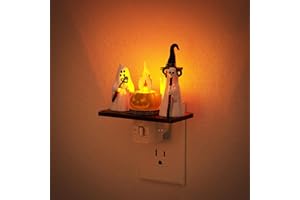JandCase Halloween Night Light, Amber Night Lights Plug into Wall,Cute & Funny Flaming Jumping Night Light,Ghost & Pumpkin Plug in Nightlight with 360° Rotatable for Kids Halloween Party Decor,1 Pack