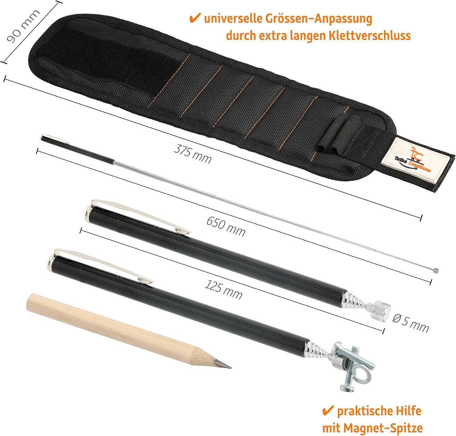 Gifts for Men Magnetic Bracelet Craftsman Includes Magnetic Rod with LED Light and Pencil to Hold Screws and Nails - Image 4