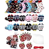 Glitopper 12 Pairs Fun Teacher Socks Novelty Cotton Crew Socks with Thank You Gift Tags Teacher Appreciation Gift Bulk for Valentine's Day 100th Day of School