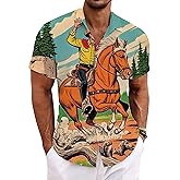 Cowboy Shirts for Men Western Shirts Rodeo Bowling Outfit Country Tshirt Mens Button Down Shirt Graphic T-Shirts