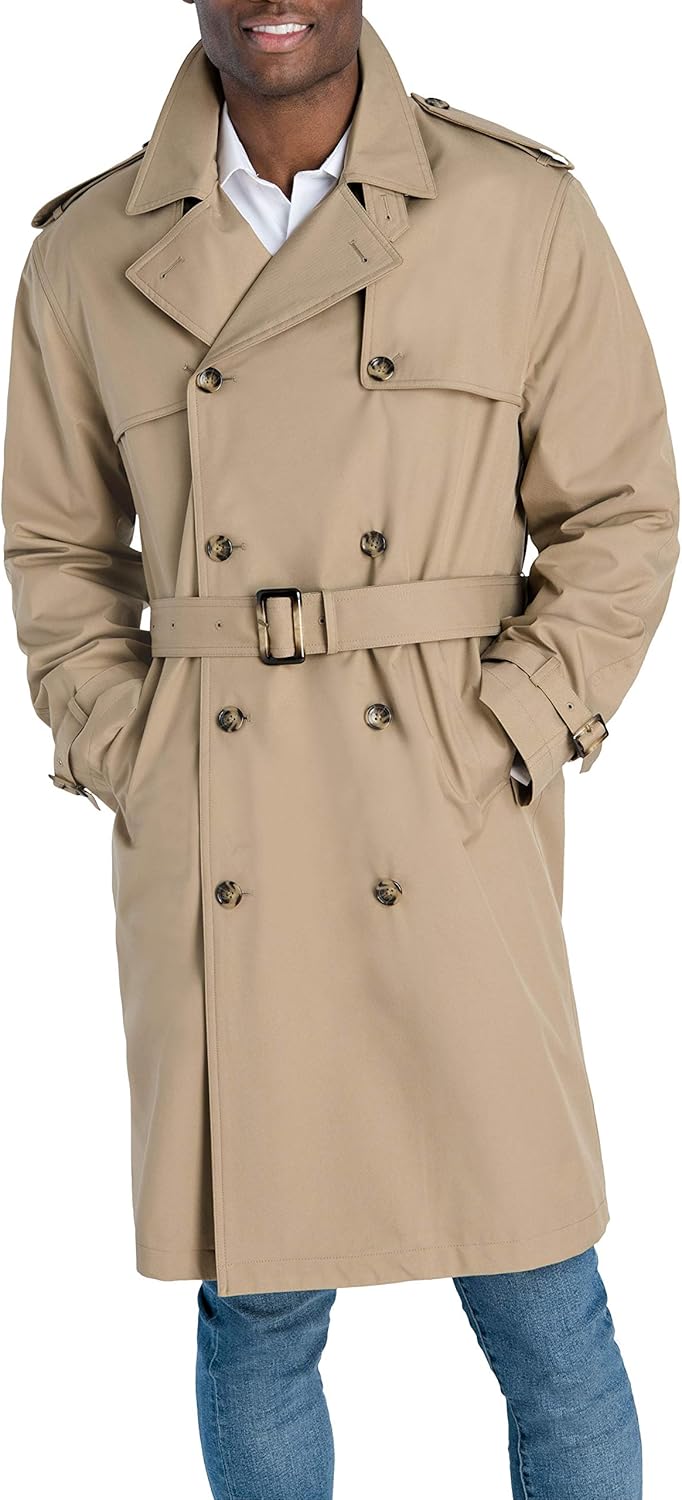 LONDON FOG Men's Double Breasted Stretch Trench Coat at  Men’s Clothing store