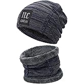 FZ FANTASTIC ZONE Mens Womens Winter Beanie Hat Scarf Set Warm Knit Thick Fleece Lined Skull Cap Neck Warmer for Men Women