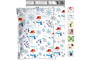 JinRuiKJ Christmas Poly Mailers 10x13 Inch 100 Pcs - Heavy Duty Tear-Proof Mailings Envelopes - Waterproof Shipping Bags for Small Business & Boutique - Snowflakes & Snowman