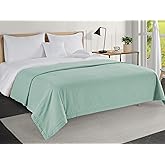 LANE LINEN Queen Blankets for Bed - Classic 3 Layer 100% Cotton Blanket, Lightweight, Cooling Blankets for Hot Sleepers, Soft and Breathable, Long-Lasting for Camping & Outdoor Use - Cool Blue