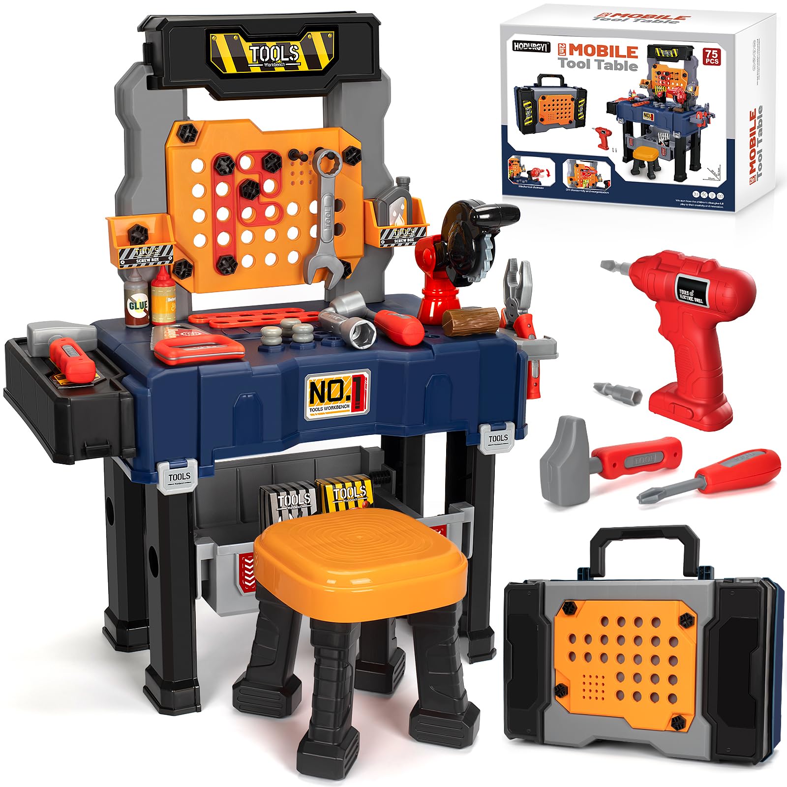 View 1 of *USED*
Kids Tool Bench with Electric Drill and Chair, Christmas Birthday Gift for Boys Girls Age 3,4,5+ Fun Play Kids Workbench, Transformable Toddler Tool Box Set, Construction Tool Toys for Toddler 3-5