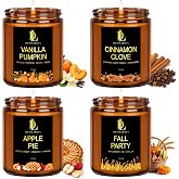 DL DREAMY DEWLA Fall Candles Set for Home Scented, 4 Pack 28oz, Soy Wax | Vanilla Pumpkin/Cinnamon Clove/Apple Pie/Fall Party, Thanksgiving Gifts for Women Men, Cozy Fall Decor, 200 Hour Long Lasting