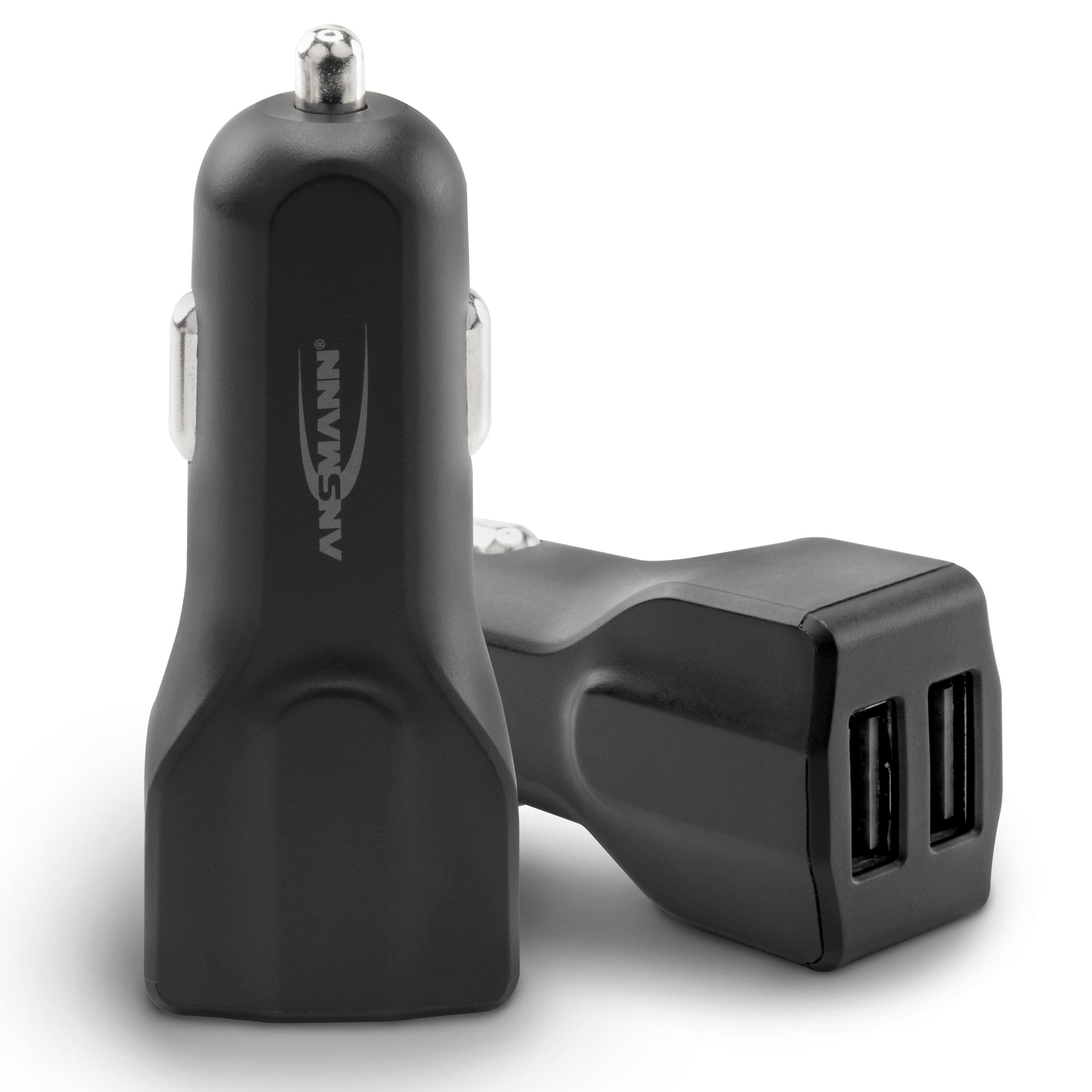 Ansmann USB Car Charger [Dual Port - 2 USB Ports] Black Car Adapter for all USB Devices Including Smart phones & Tablets - Includes 2 In 1 Cable of USB to Micro USB and Type C