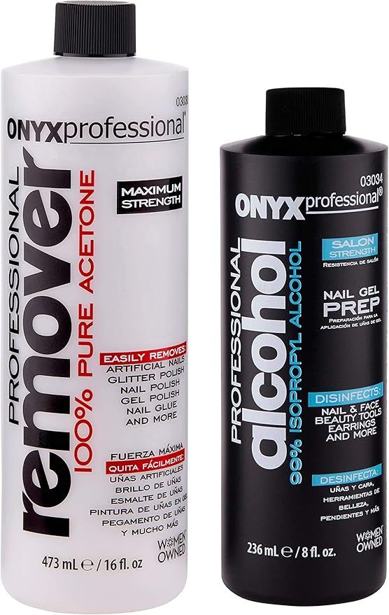 Onyx Professional 100 Acetone Nail Polish Remover 16oz 99 Isopropyl Alcohol Nail Prep 8oz Preps Removes Artificial Nails Nail Glue Glitter Polish More Amazon Ca Beauty
