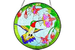 UiSdfuy Suncatcher Stained Glass Window Hanging 7.8 inch Hummingbird Sun Catcher with Hook Sun Catchers Indoor Birds Hanging Hummingbird Wall Art Home Decor Gifts (Green)