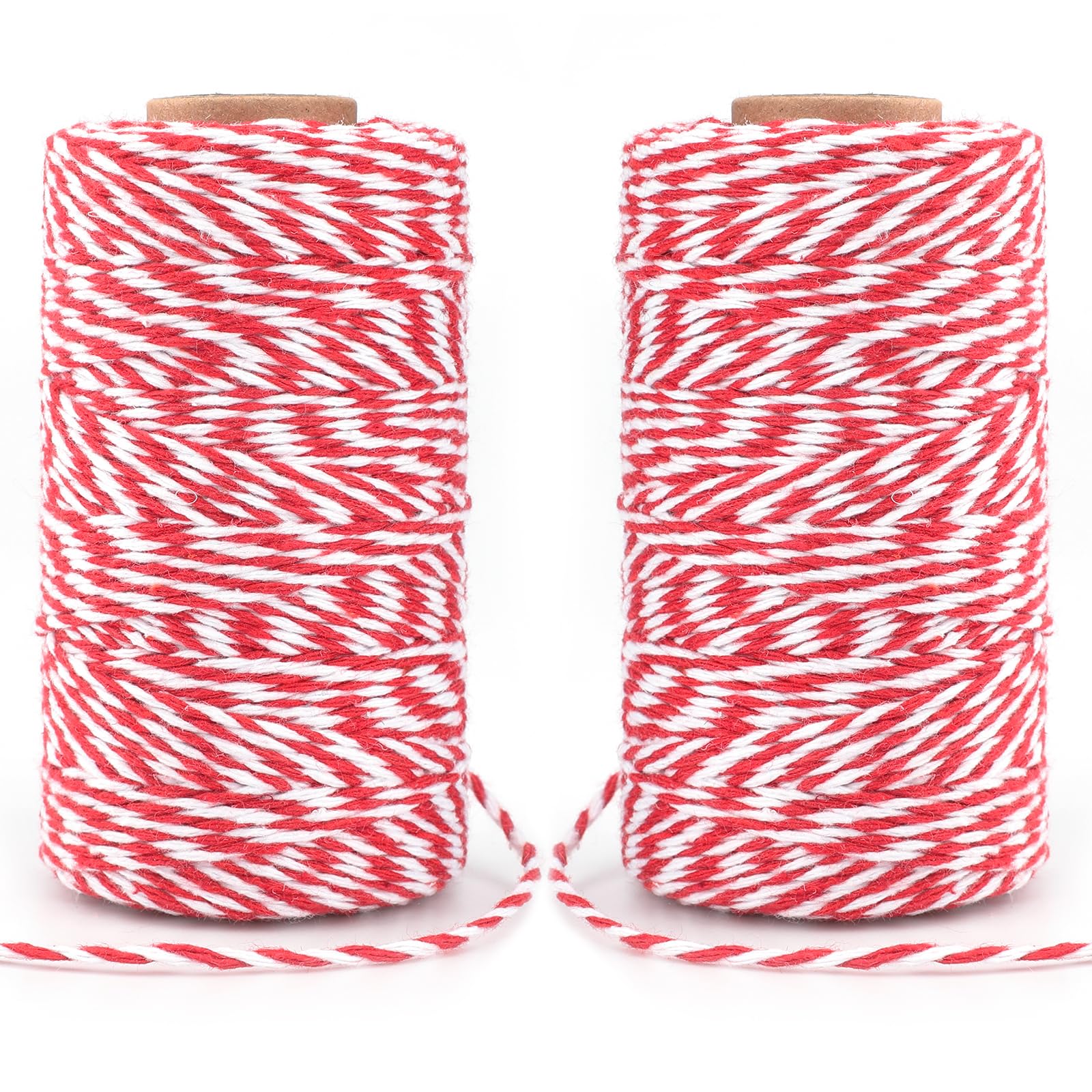 jijAcraft Christmas Red and White String: 200M Cotton Butchers Twine, 2MM Garden Thread Twine, 2x100M Durable Cotton String for DIY Crafts, Gift Wrapping, Packing, Christmas Decoration