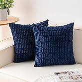 Aegero Pack of 2 Corduroy Decorative Throw Pillow Covers 18x18 InchSoft Boho Striped Pillow Covers Modern Farmhouse Home Decor for Sofa Living Room Couch Bed（Blue）
