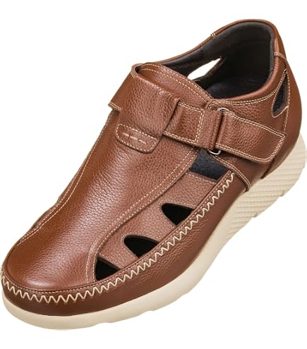 TOTO Men Invisible Height Increasing Elevator Brown‎ Leather Slip On Sandals 7 Amazon.com | TOTO Men main image 4