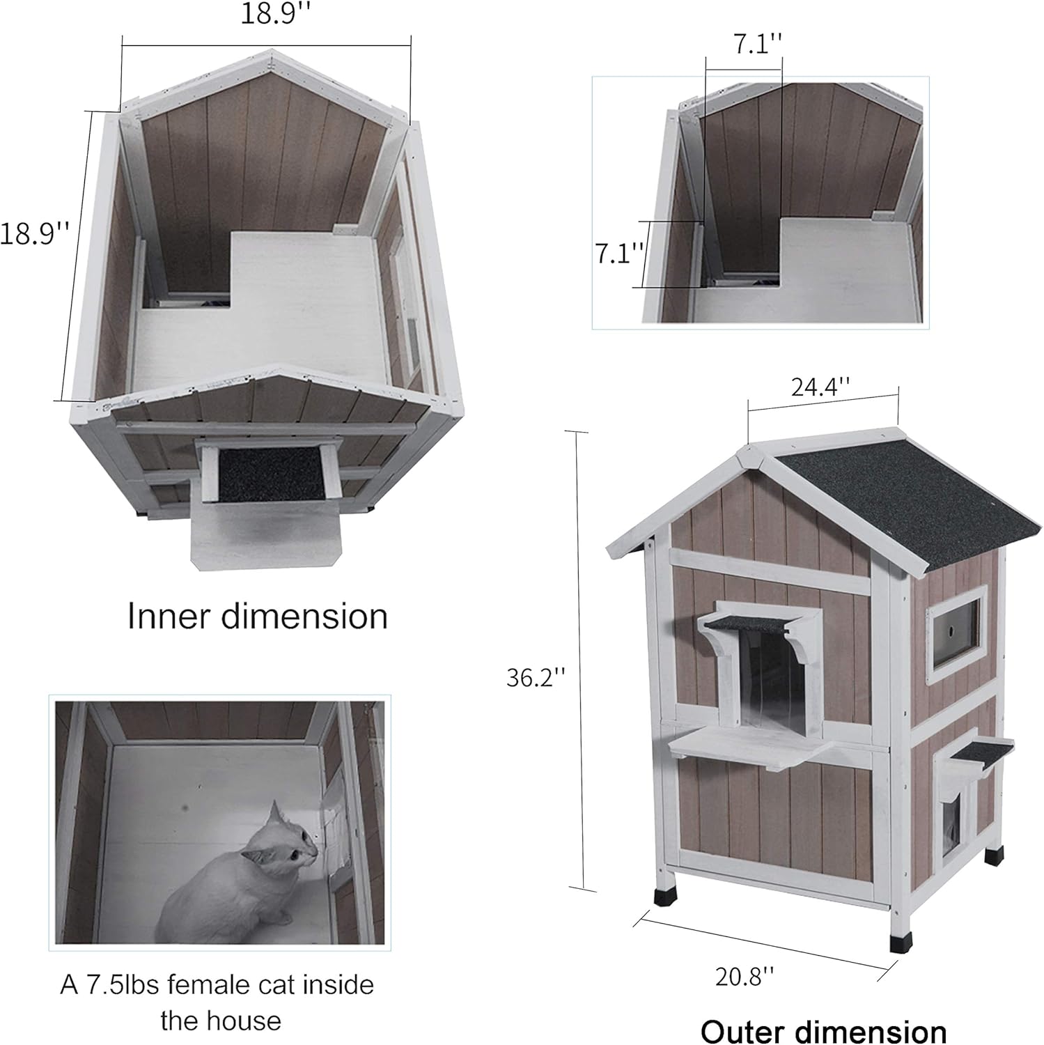 ROCKEVER Feral Cat Shelter Outdoor with Escape Door Rainproof Outside Cat House Two Story for Three-Four Cats Color Grey : Pet Supplies