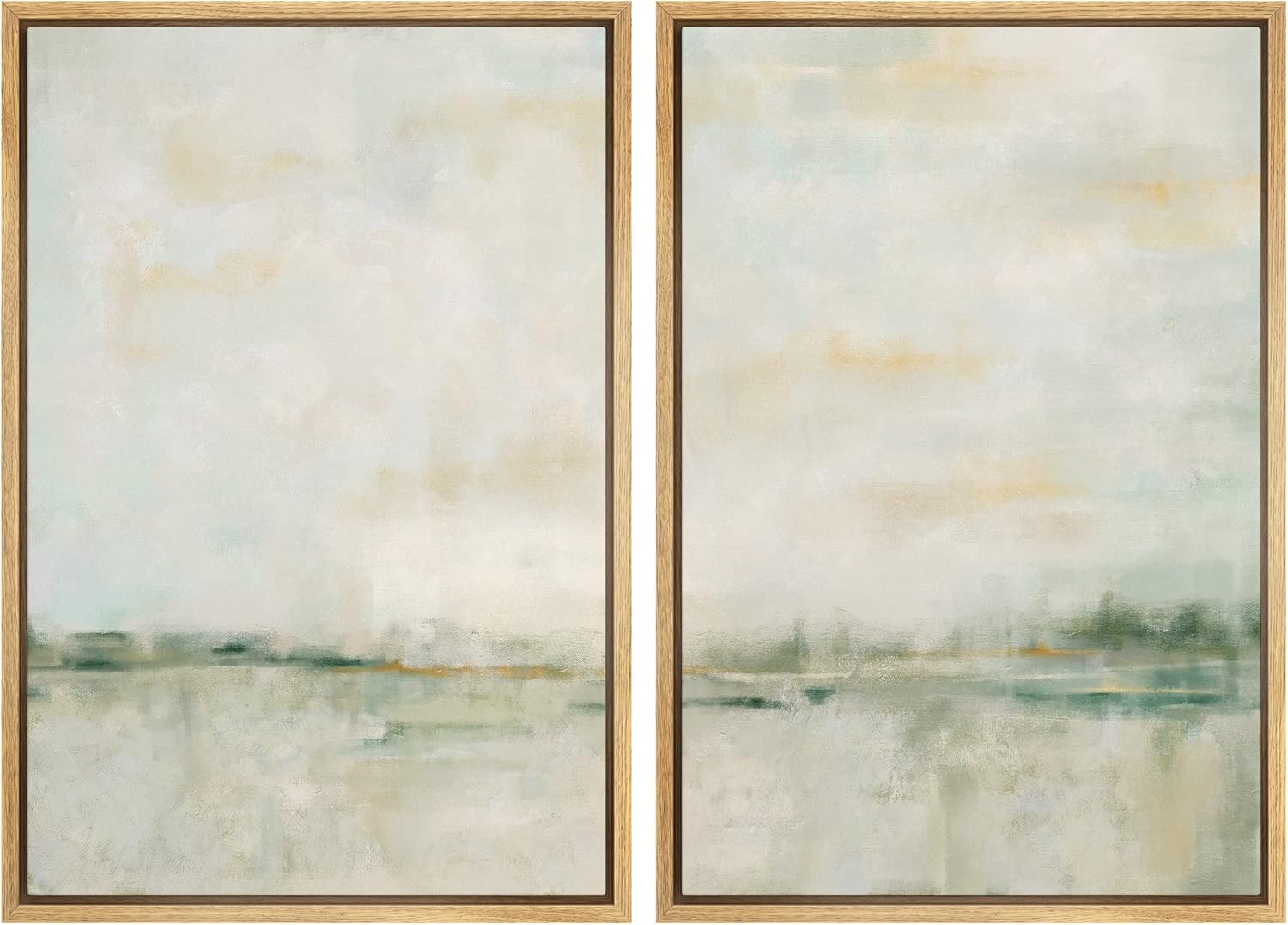 Wall Décor - MUDECOR Framed Canvas Print Wall Art Set Watercolor Pastel Green Tan Landscape Abstract Shapes Illustrations Modern Art Decorative Contemporary for Living Room, Bedroom, Office - 16