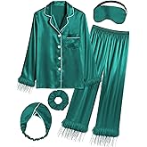 ALHAVONE 2-piece Kids Silk Pajamas Girls Satin Pajamas Set Long Sleeve with Feathers Silky PJS Button Down Sleepwear Outfit