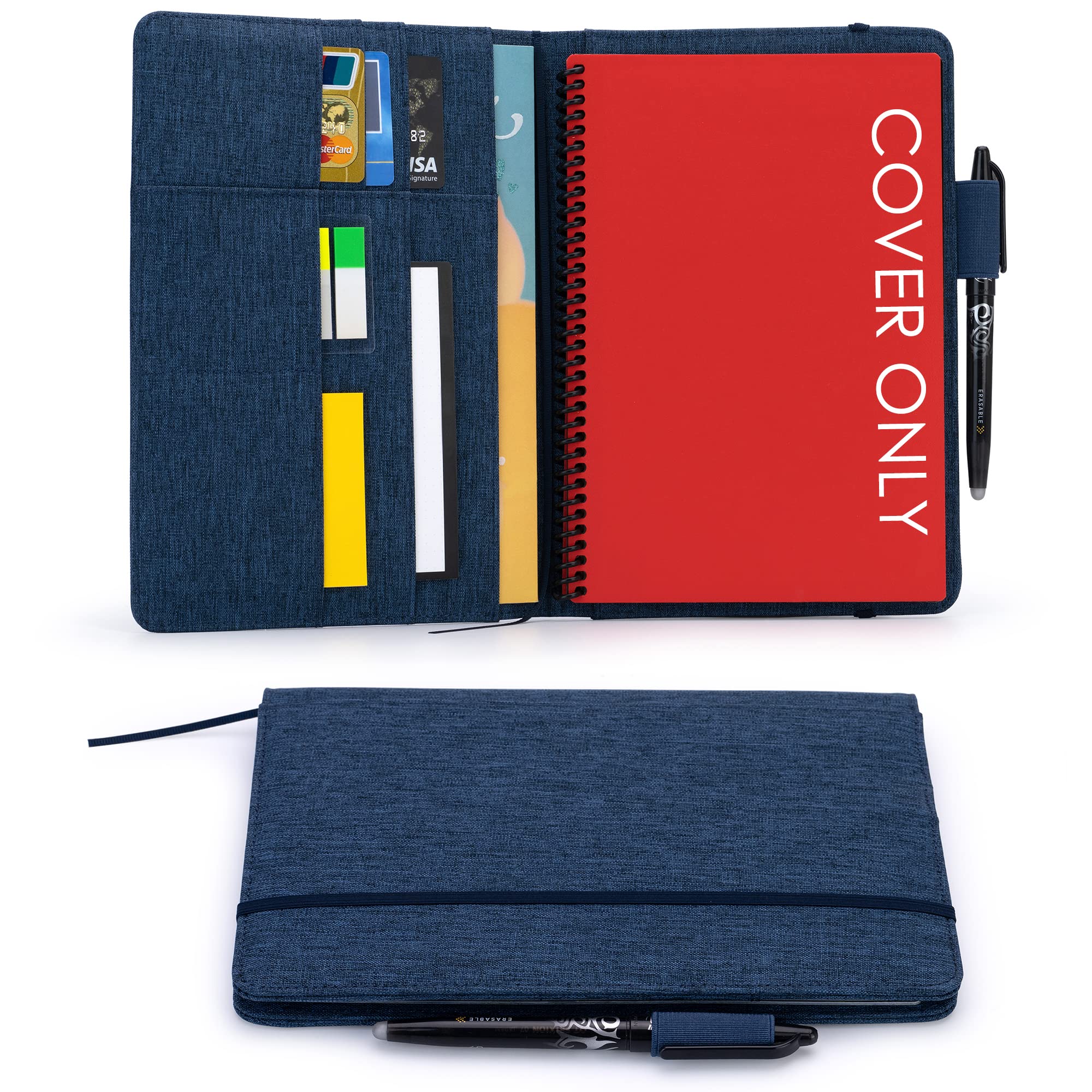 Kaitiaki Folio Cover Compatible with Executive Size Notebook, A5 Portfolio Organizer with Pen Loop, Business Card Holder, Waterproof Fabric, Ribbon Bookmark, Blue