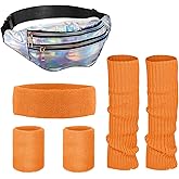 SATINIOR 80s Women Workout Outfit Neon Leg Warmer Headband Wristbands Fanny Pack Set 80s Accessories for Yoga Running