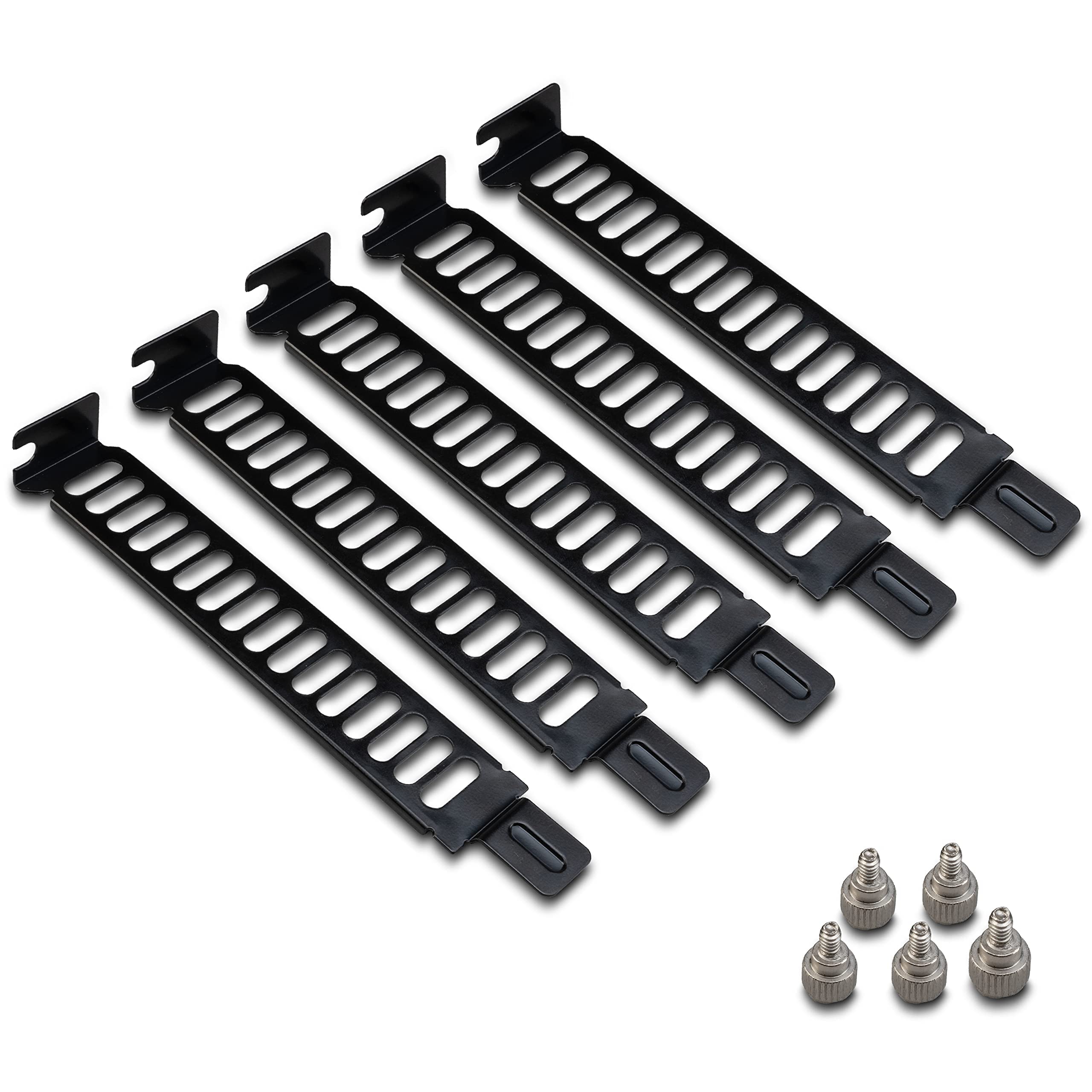 Akasa Steel Vented PCI Slot Cover Bracket | Full Profile Expansion Slot Cover Plate | PC Blanking Plate | Included Screws | 5 Pack | Black | AK-MX302-KT05