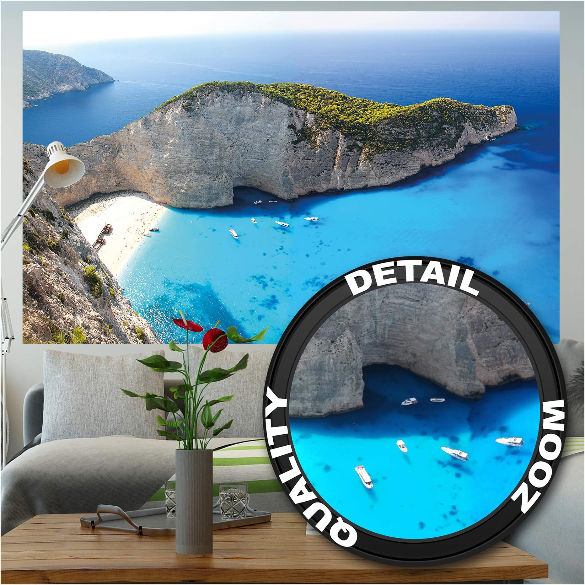 GREAT ART® Poster – Zakynthos Beach – Wall picture decoration Greece Ionian Islands Navagio Bay Greece Beach with Shipwreck Wallposter Photoposter Wall Mural Wall Decor (55 x 39.4 Inch / 140 x 100 cm)