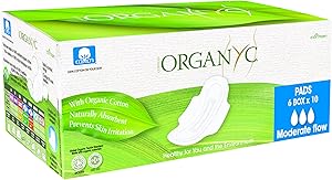 Organyc 100% Organic Cotton Pads with Wings for Sensitive Skin, Moderate, 60 Count