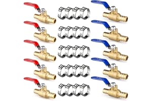 FlowField 1/2 Brass Ball Valve, Crimp/Cinch Port, for Pex Pipe Hot and Cold Water Home Plumbing Repair