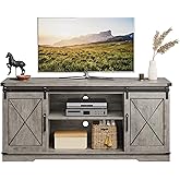 GAOMON Farmhouse TV Stand for TVs Up to 65", Rustic Entertainment Center with Sliding Barn Doors, Storage Cabinets & Adjustable Shelf, Media Console for Living Room, Bedroom, Grey