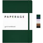 PAPERAGE Graph Paper Journal Notebook, (Dark Green), 160 Pages, Medium 5.6 in x 8 in - 100 GSM Thick Paper &ndash; Hardcover Grid Notebook for Work or School