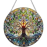 Stained Acrylic Window Handing-Life Tree Suncatcher for Window Doors,Home Decoration, Christmas,Thanksgiving Day,Mother's Day Birthday Gift for Women,Men,and Mom(6In)