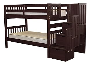 Bedz King Stairway Bunk Beds Twin over Twin with 3 Drawers in the Steps