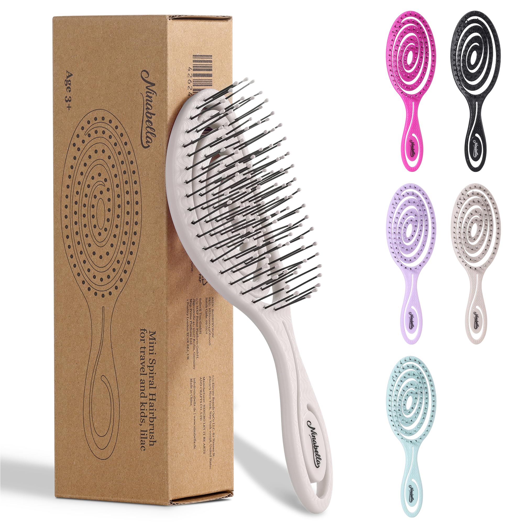 Ninabella Mini Detangling Hair Brush for Women & Men - Does not Pull, Removes Tangles, Brushes for Straight, Curly & Wet Hair - Unique Spiral Detangle Brush -Perfect for on the go, Cream