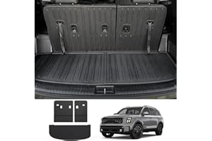 CARESA Cargo Liner Backrest Mat 3 pcs Design for 2020-2024 2025 Kia Telluride Accessories(Fit 7/8 Passenger), All Weather TPE Trunk Protector Seat Back Covers for Telluride, Dirtyproof Waterproof Mat